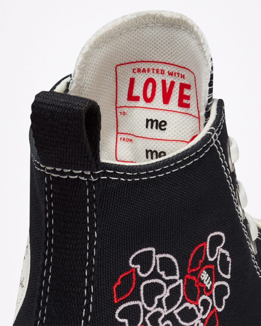 Men's Converse Run Star Hike Embroidered Hearts High Top Platform Shoes Black / Red | AU 436C1T